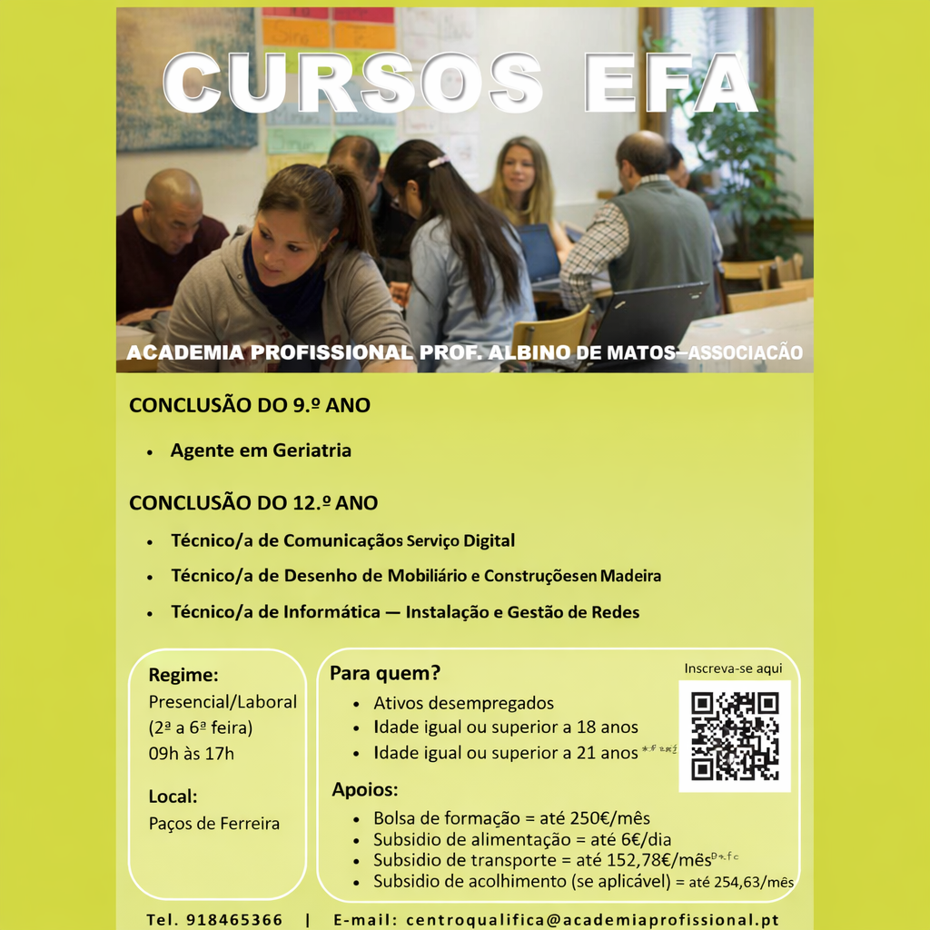 Cursos EFA com Apoios Financeiros em Paços de Ferreira