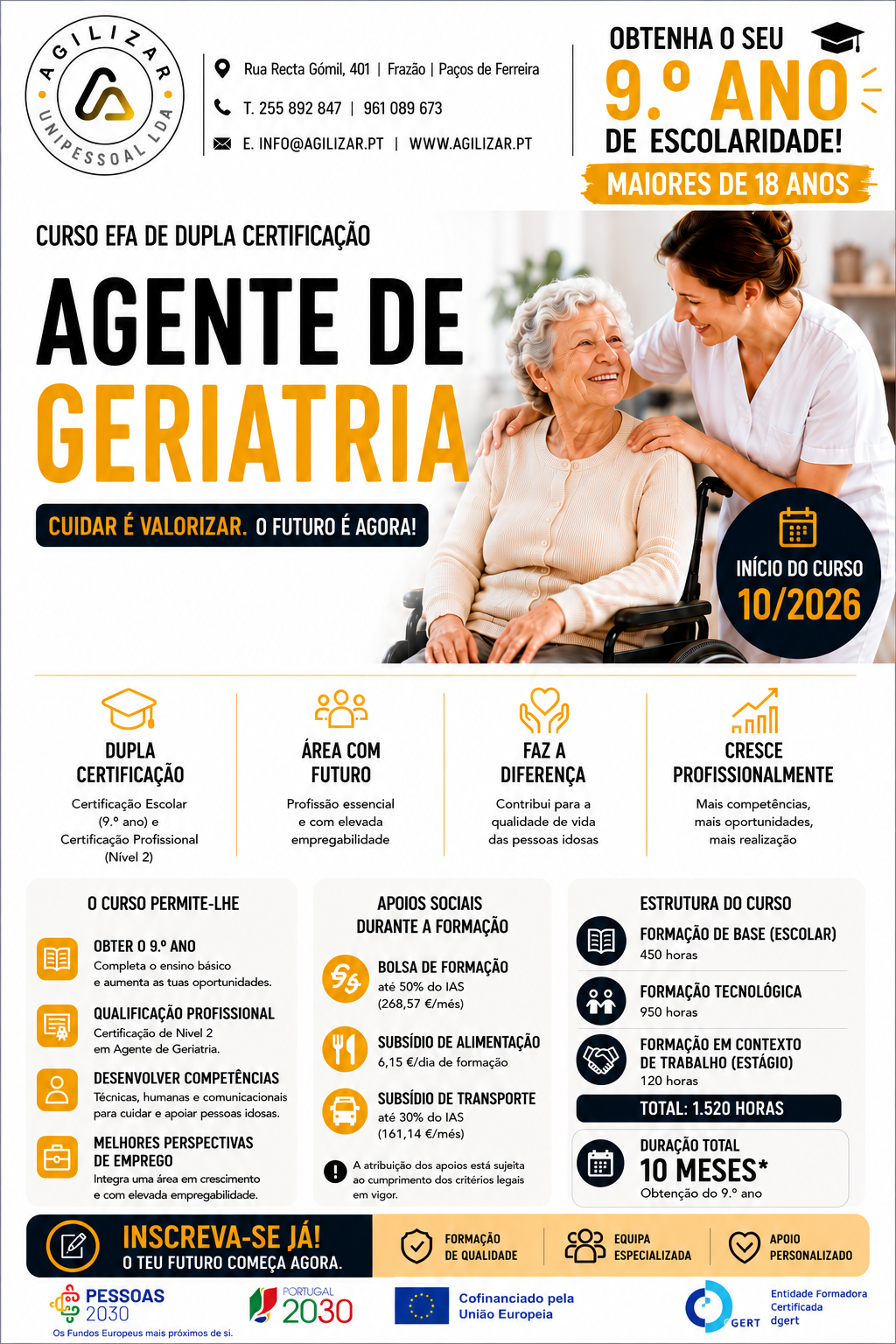 Curso EFA de Dupla Certificação – Agente de Geriatria com inscrições abertas